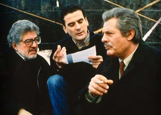 Ettore Scola, Massimo Troisi e Marcello Mastroianni sul set del film Che ora è?