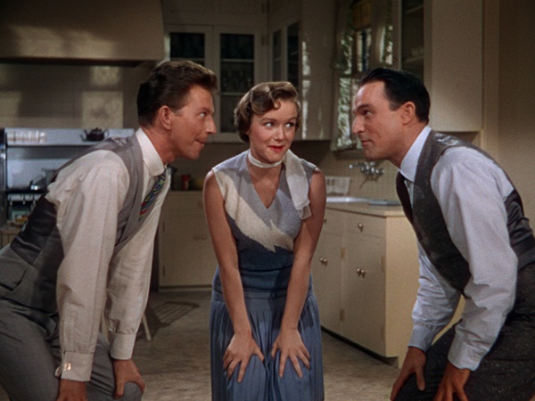Donald O'Connor, Debbie Reynolds e Gene Kelly in Cantando Sotto la Pioggia