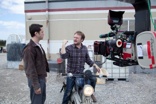 Gordon Levit and Director Rian Johnson on the set of TriStar Pictures' LOOPER.